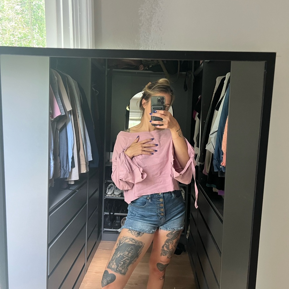 Free People Pink Long Sleeve Crop Top
